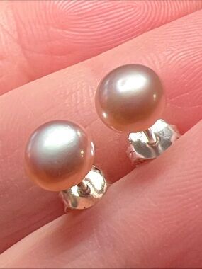 Vintage Light Pink Pearl Sterling Silver 925 Stud Earrings